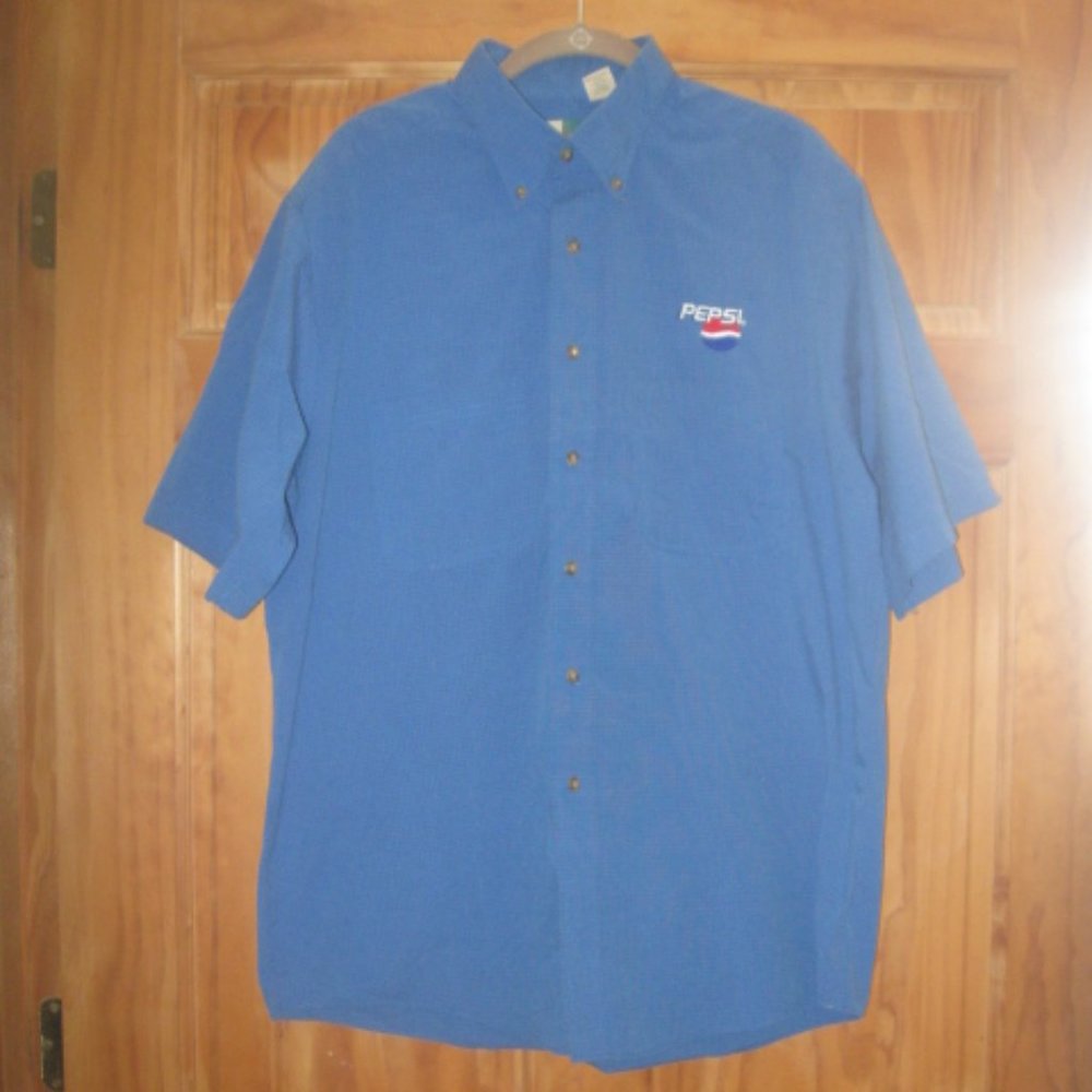 Pepsi Wear Guard Blue Short Sleeve Button Down Shirt